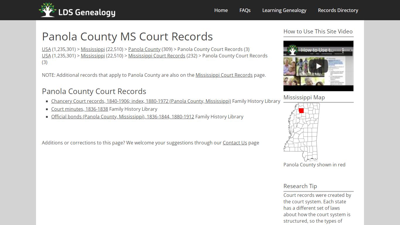 Panola County MS Court Records - LDS Genealogy